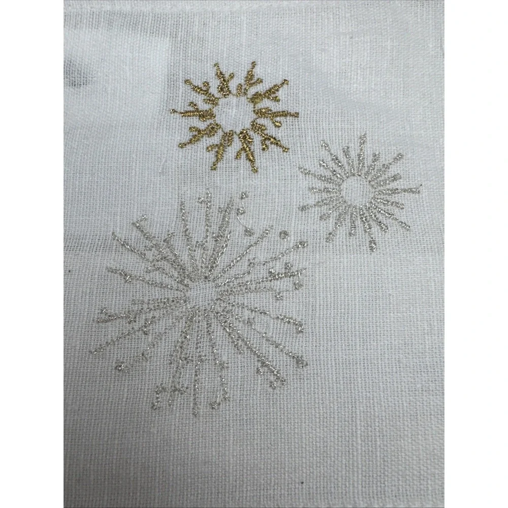 Pottery Barn Linen Cocktail Napkins Set Starburst‎ Sunburst Metallic Embroidered